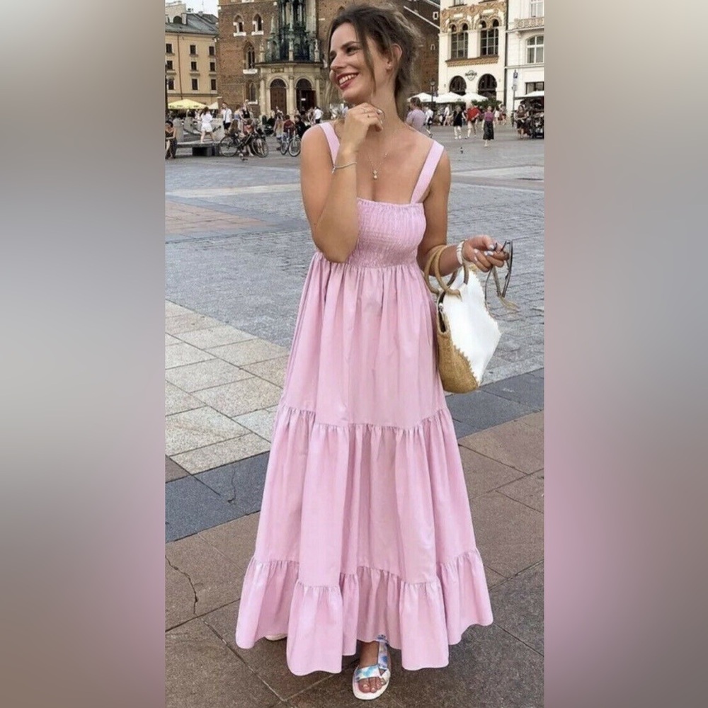 Zara Pink Sleeveless Sundress Square Neck Maxi
